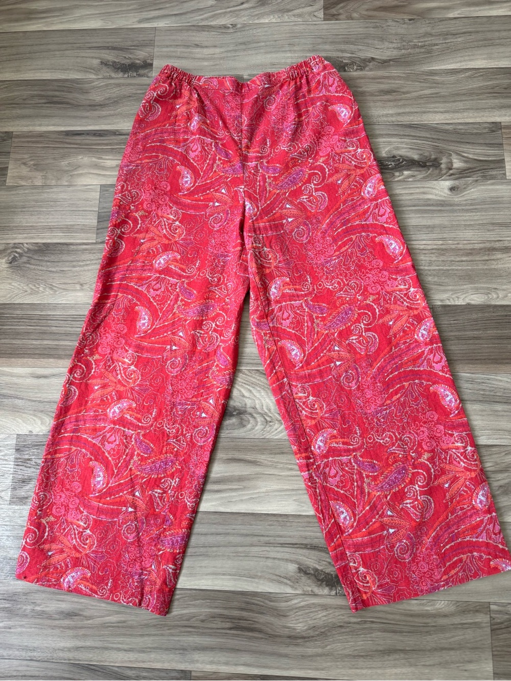 Coldwater Creek Pink Paisley Print Linen Blend Pants Size Medium